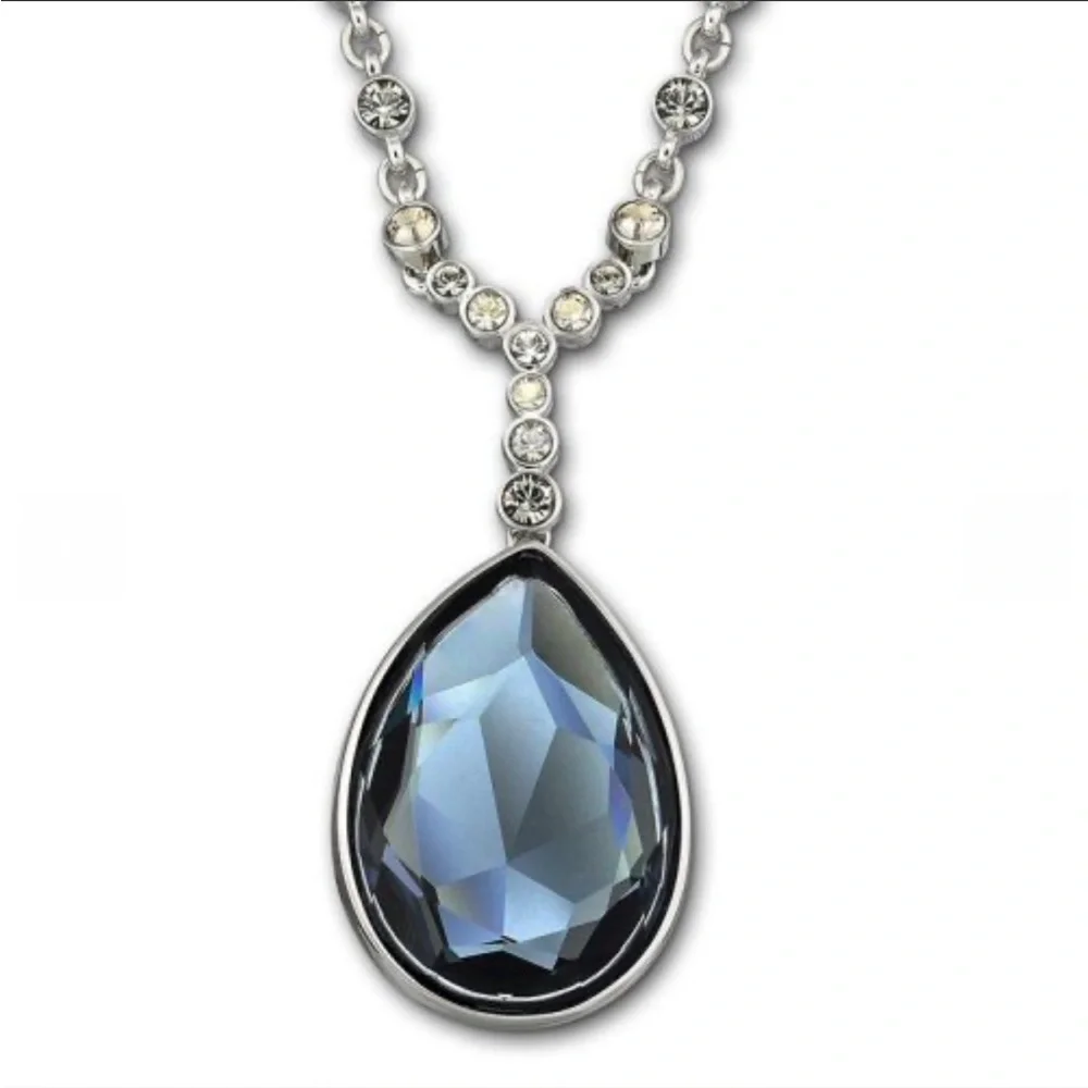 AUTHENTIC Swarovski Montana Blue Meringue Large Teardrop Necklace NIB